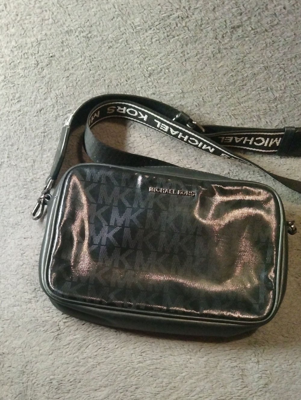 Michael Kors Shiny Black MK Logo Crossbody Messenger